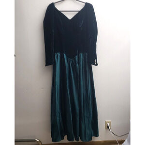 VTG Alfred Angelo Sheath Dress 10/12 Prom Formal Dance Green Velvet Fiona costum